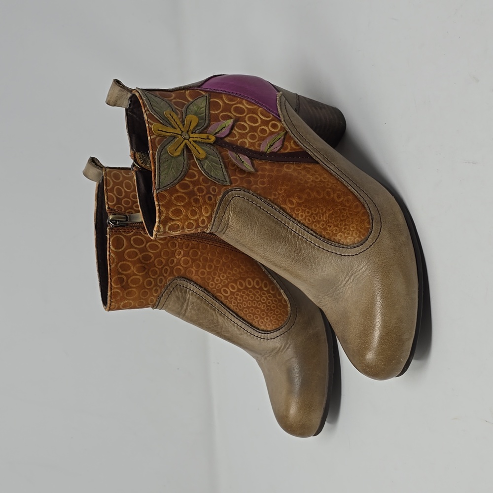 Spring Step L'artiste Dramatic Multi Leather Colorblock Women's Booties Size 6